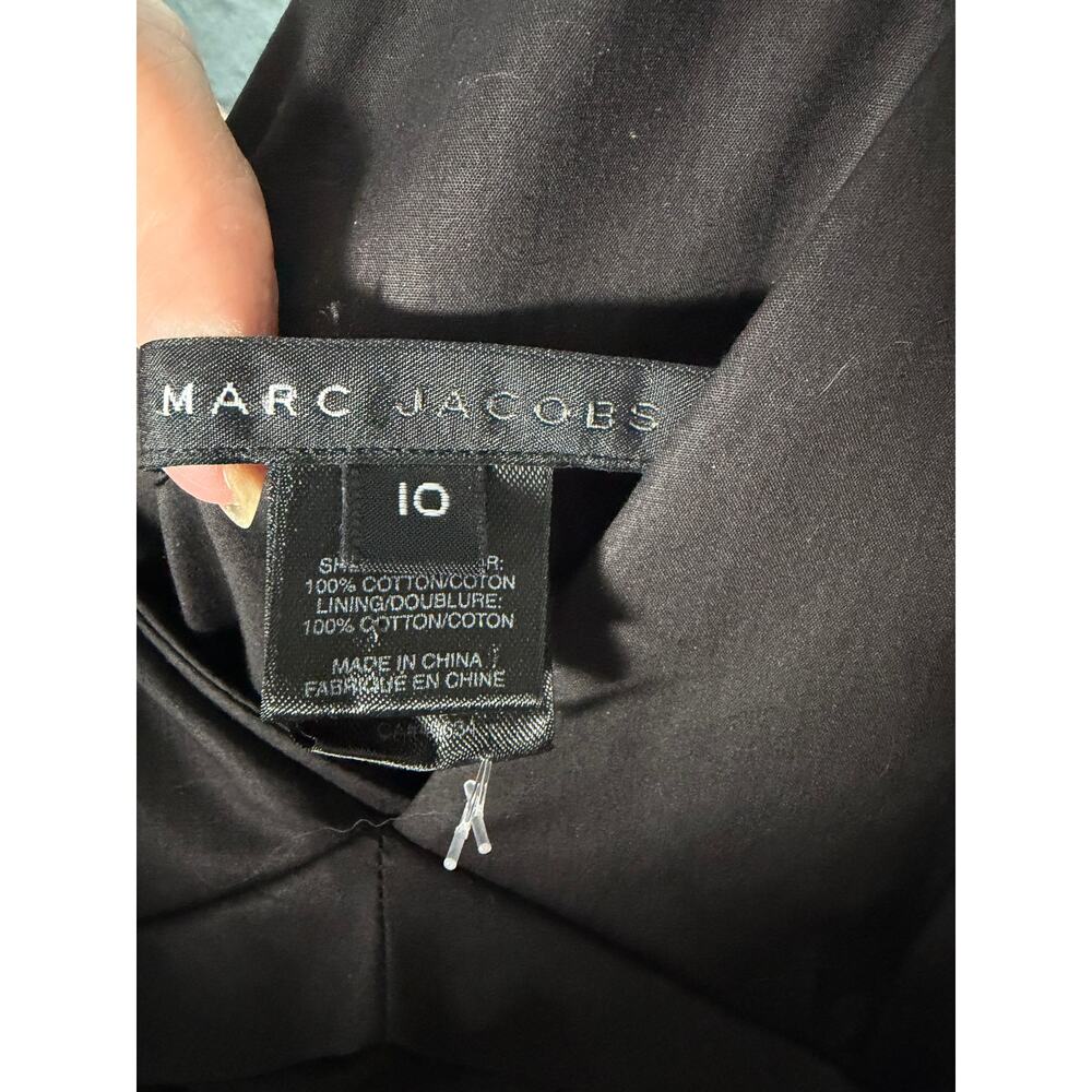 Marc Jacobs Ruched Cotton Dress Size 10 Deep V Tie Shoulder Y2K Romantic LBD - Picture 5 of 7